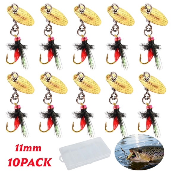 10 PCS 11mm Fly Fishing Lures, Flies for Fly FishingTrout Spinners, Fly Trout Fishing Lures for Bass Salmon Pike, Fishing Spinner Kit, Bass Lures with Brass Spinner for Lake River Fishing