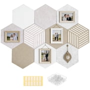 10 PCS 12 in Hexagon Cork Board Tiles, Self Adhesive Frameless Felt Bulletin Boards for Home Office Wall Decor, Vision Board Pinboard with Push Pins, Large Hex Cork Wall Panels