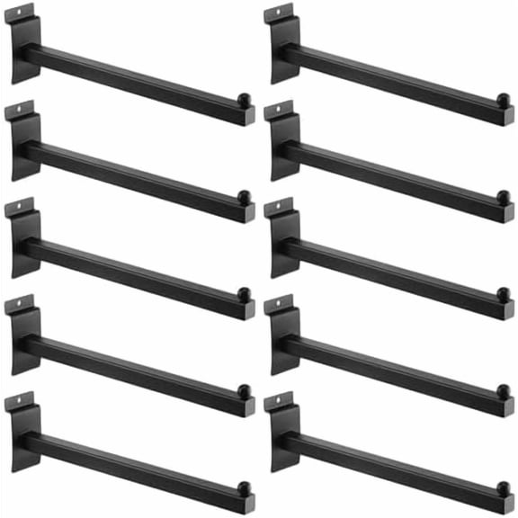 10 PCS 12 Inches Slat Wall Faceout, Slatwall Hooks, Metal Square Straight Arm Hooks, Metal Heavy Duty Slat Wall Hooks Accessories for Retail, Clothing, Garage, Shop Display, Black$$Furniture
