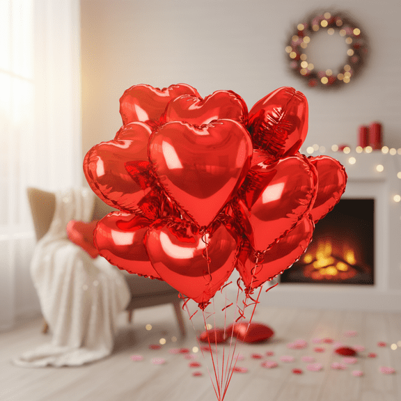 10 PCS 18 Inch Love Heart Aluminum Foil Balloons for Wedding Bridal Anniversary Valentines Day Engagement Marriage Party Decorations Red