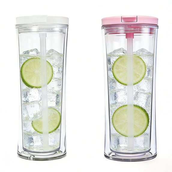 24oz Double Wall Insulated plastic cup,Reusable PP Plastic Cup with Straw Lid and Leak Proof Cover,BPA Free Cold Drink Container for Travel and Daily Use,The Perfect Holiday Gift