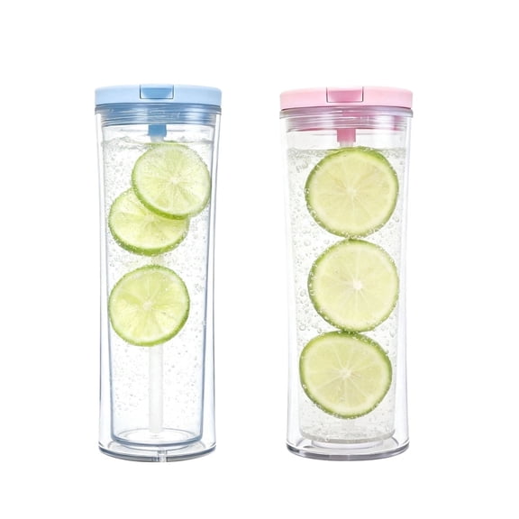 24oz Double-Wall Insulated Tumbler with Straw & Leak-Proof Lid - BPA-Free PP Reusable Cup for Travel & Daily Use, Perfect Holiday Gift (Set of 2)