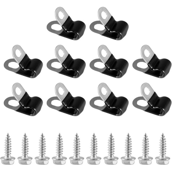 10 PCS 3/16" Brake Line Clips 304 Stainless Steel Rubber Coated Insulated Cable Clamps(10 PCS Self-Tapping Screws)