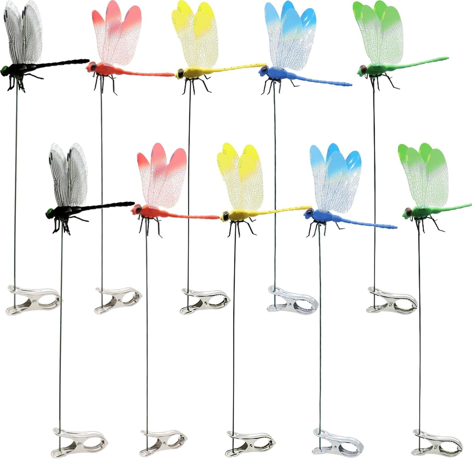 10 PCS 3D Dragonfly Clips for Bugs Repellent Outdoor, Artificial Dragonfly Hat Clips Garden Decor, Dragonfly Clips to Keep Bugs Away (5 Colors Set)