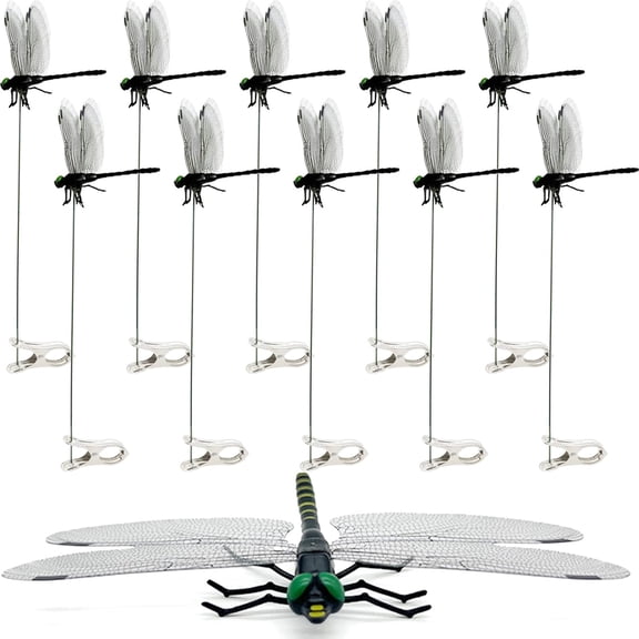 10 PCS 3D Dragonfly Clips for Bugs Repellent Outdoor, Artificial Dragonfly Hat Clips Garden Decor, Dragonfly Clips to Keep Bugs Away Black Set