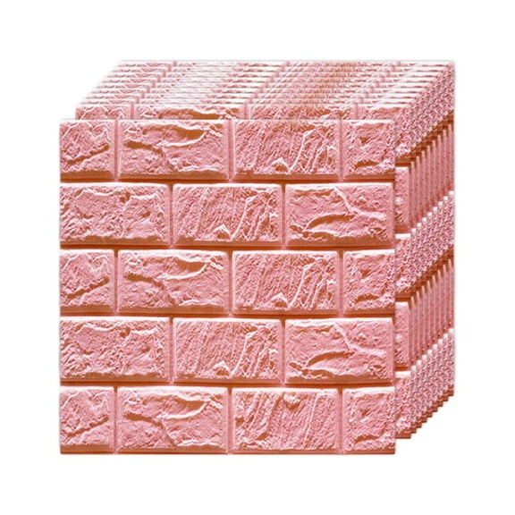 10 PCS 3D Wall Panels, 30cm Coverage, Printable Wallpaper Sticker with Self-Adhesive Waterproof Brick PE Foam Wall Panels Peel and Stick for Interior Wall Decor, Home Decoration - Light Pink