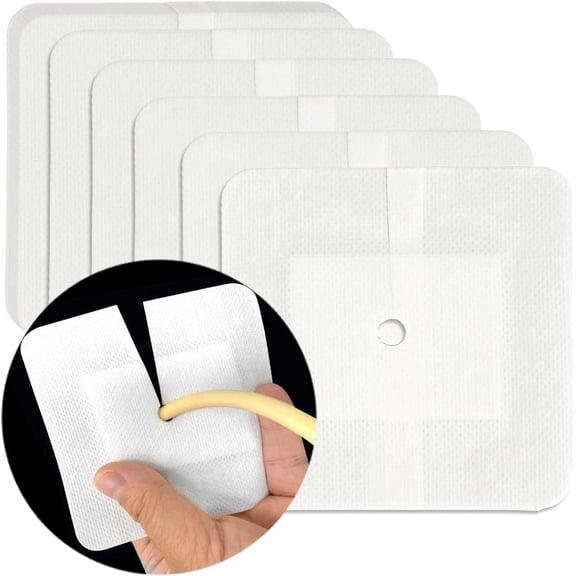 10 PCS 4x4" Split Drain Adhesive Bandages - Bordered Gauze for Feeding Tube, PD Catheter, Abdominal Nursing Care