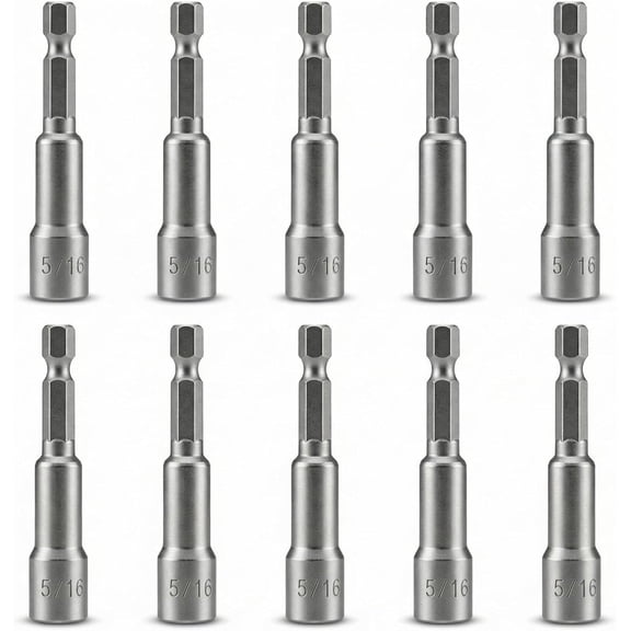 10 PCS 5/16 Inch Magnetic Nut Driver Set, Impact Ready 2.5" (65mm) Hex Nut Driver Bits with 1/4" Quick Change Shank for Impact Drill