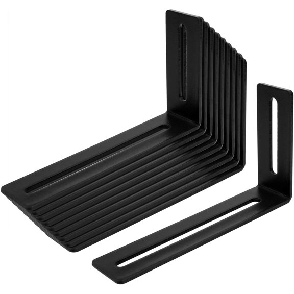 10 PCS 5-5/8" Black Adjustable L Corner Brace with Slot Fits 1/4" Bolt, Steel Angle Brackets, 1/8" Thick, Max Load 30 LB