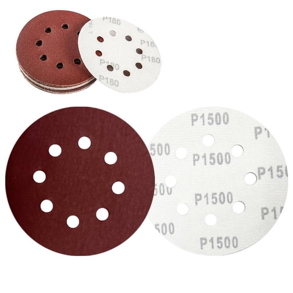 10 PCS 5 Inch 8-Hole Hook and Loop Sanding Discs Sandpaper Red Round, Hook and Loop Round Sandpaper Pads, Aluminum Oxide Sandpaper Pads, for Random Orbital Sander