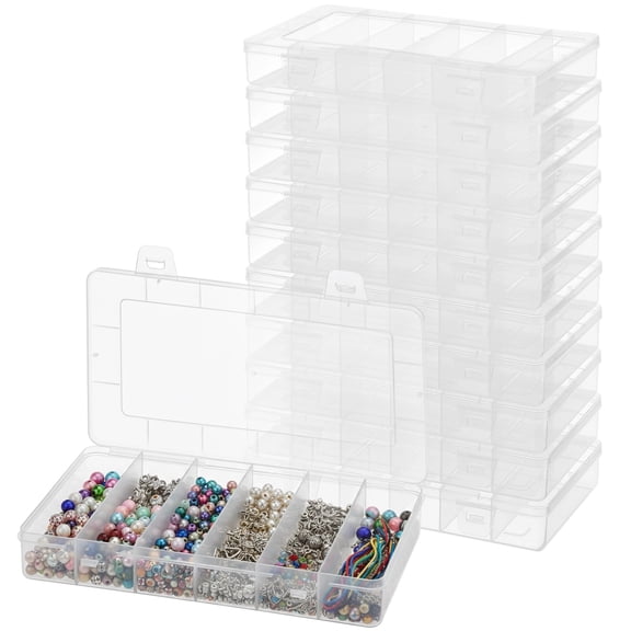 10 PCS 6 Grids Plastic Organizer Box, Clear Compartment Storage Boxes with Dividers and Secure Lid, Small Parts Organizer for Craft Beads Binder Clips Sewing Supplies Lures Screws