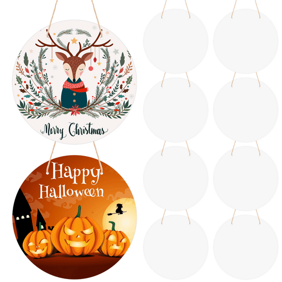 10 PCS Aluminum Sublimation Door Hanging Disc Signs, 12 in Unfinished Blank Sign Door Hanger, Sublimation Ornament Blanks Door Decorative Signs, DIY Door Hanging Sign