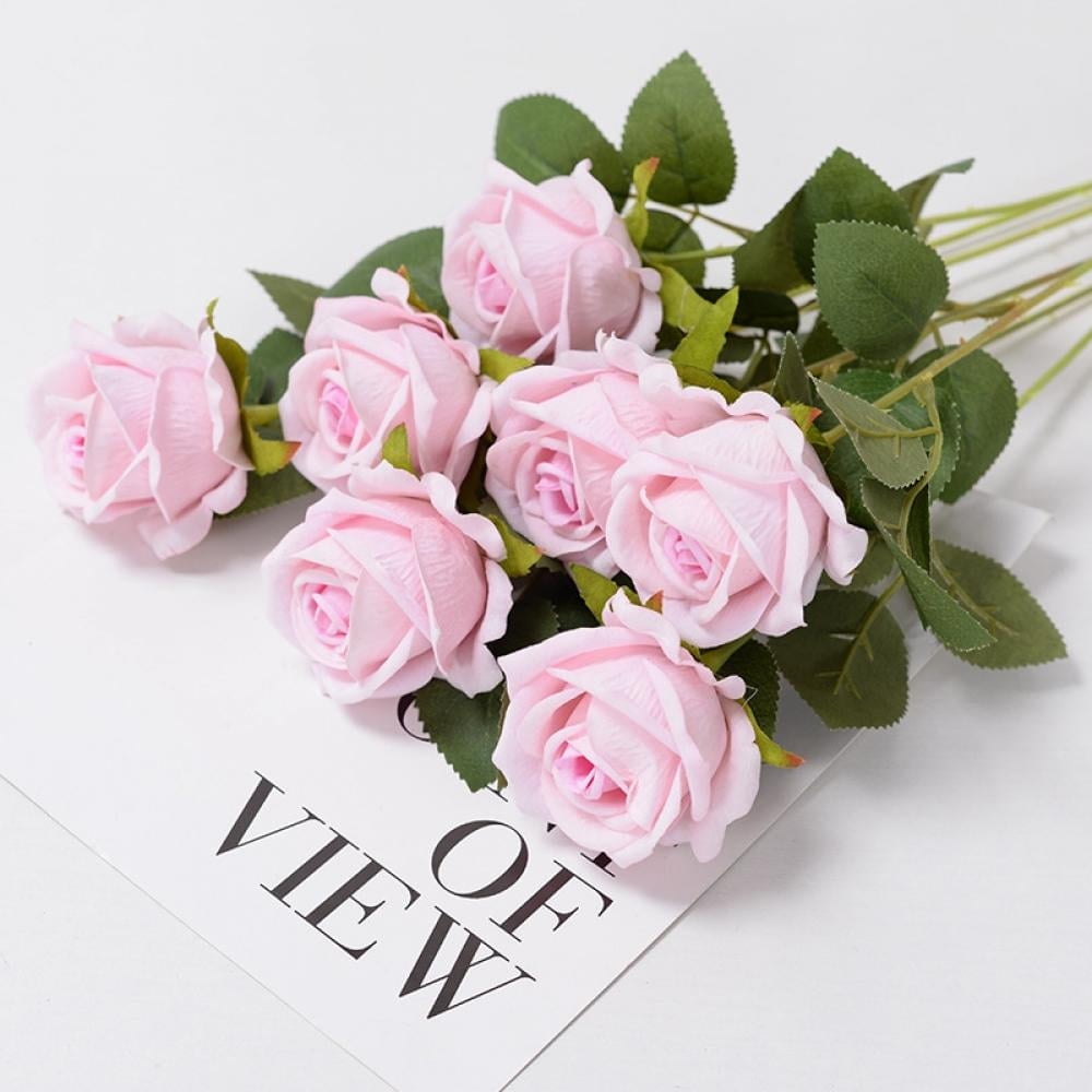 10 PCS Artificial Pink Roses Flowers for Valentine's Day, Realistic