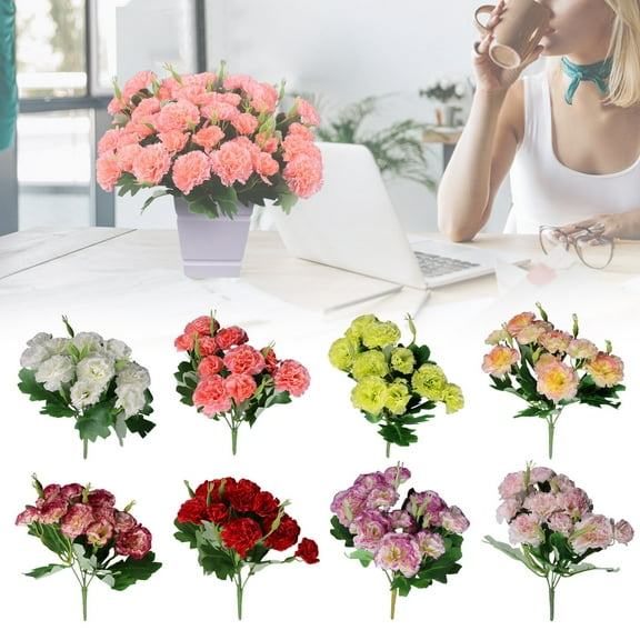 10 PCS Artificial Silk Flower Carnations, Green Leaf for Home Party,Bridal Wedding Holding Flowers Festival Decoration Artificial Flower White by Toyeng