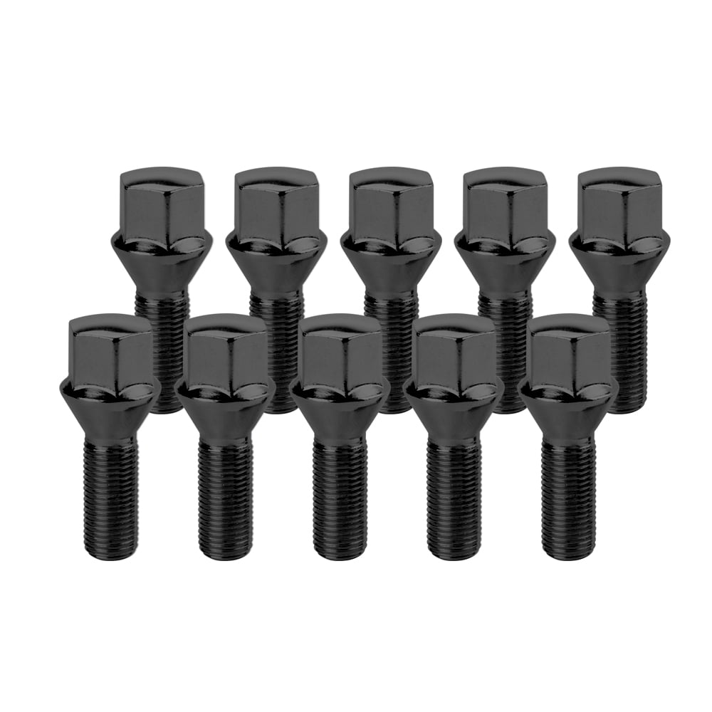 10 PCS BLACK 14X1.5 CONE SEAT LUG BOLTS 1.11'' 28MM THREAD FIT AUDI MERCEDES