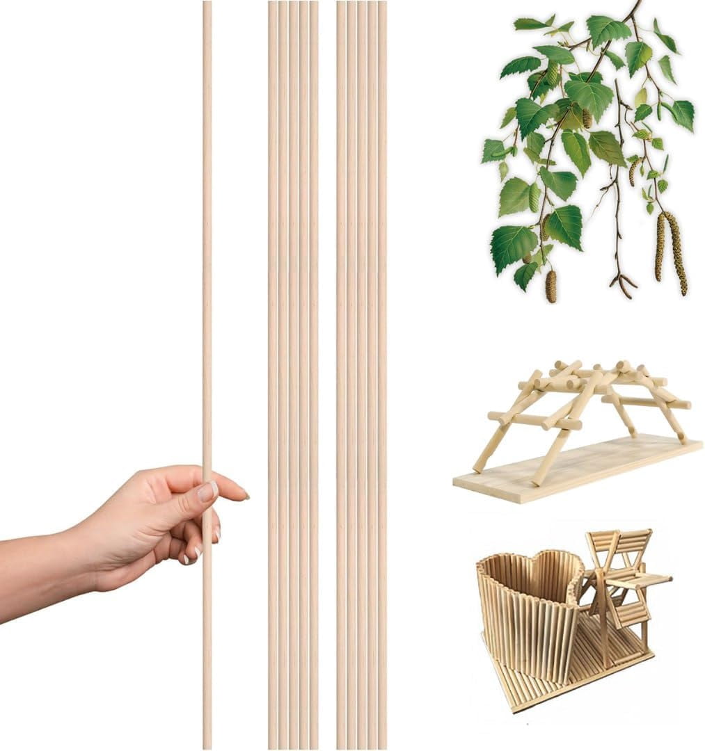 10 PCS Birch Wooden Dowel Rods 24 Inch - Unfinished Long Wood Rod 24" x 1/2" Wooden for Crafts Sticks 24 inch Birch Craft Supplies & Materials for DIY Projects
