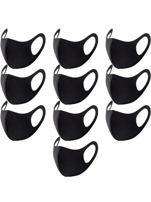 10 PCS Black Face Mask Covers with Elastic Ear Loop Cover Full Face Anti-Dust, Unisex, Washable, Breathable, and Reusable (Adults)