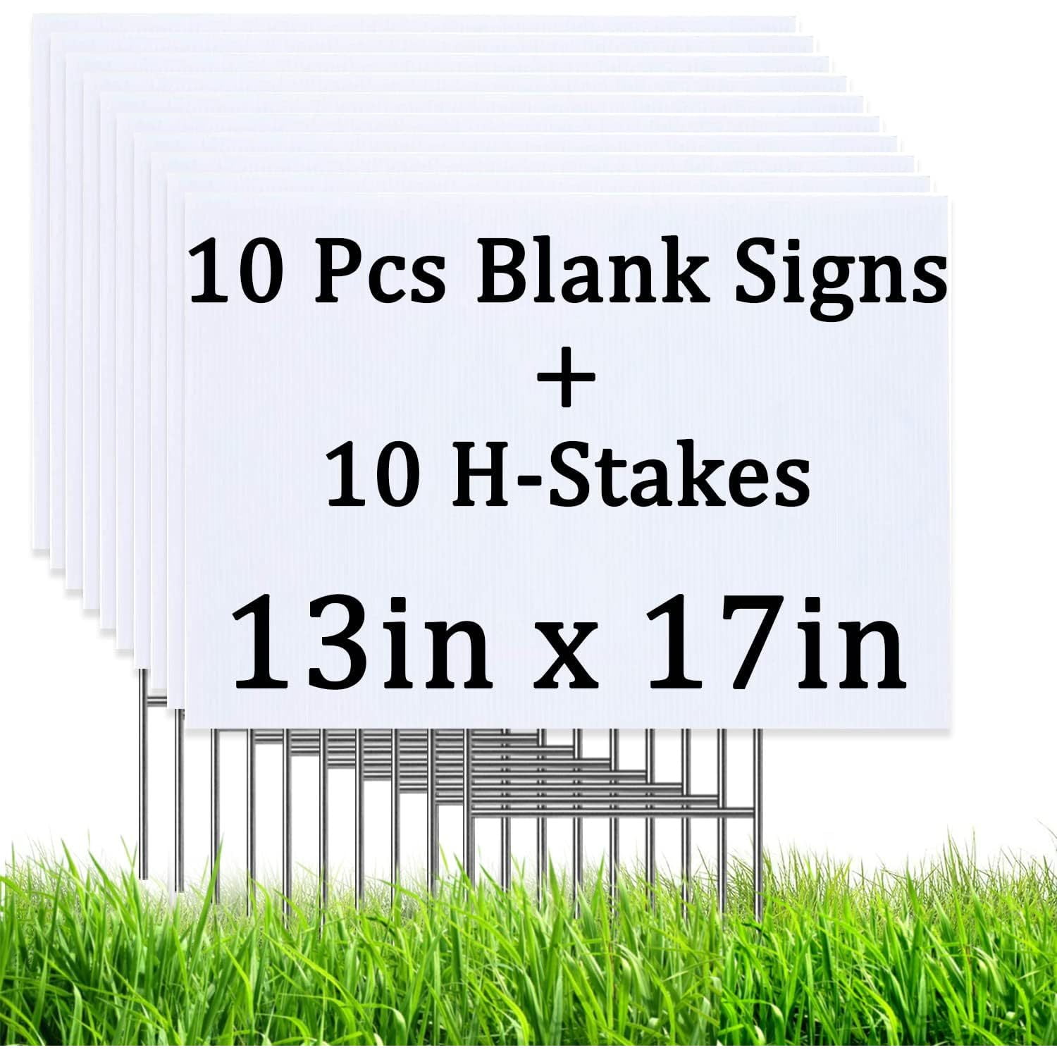 10 PCS Blank Yard Signs with H Metal Stakes, 13 x 17 Inches White ...