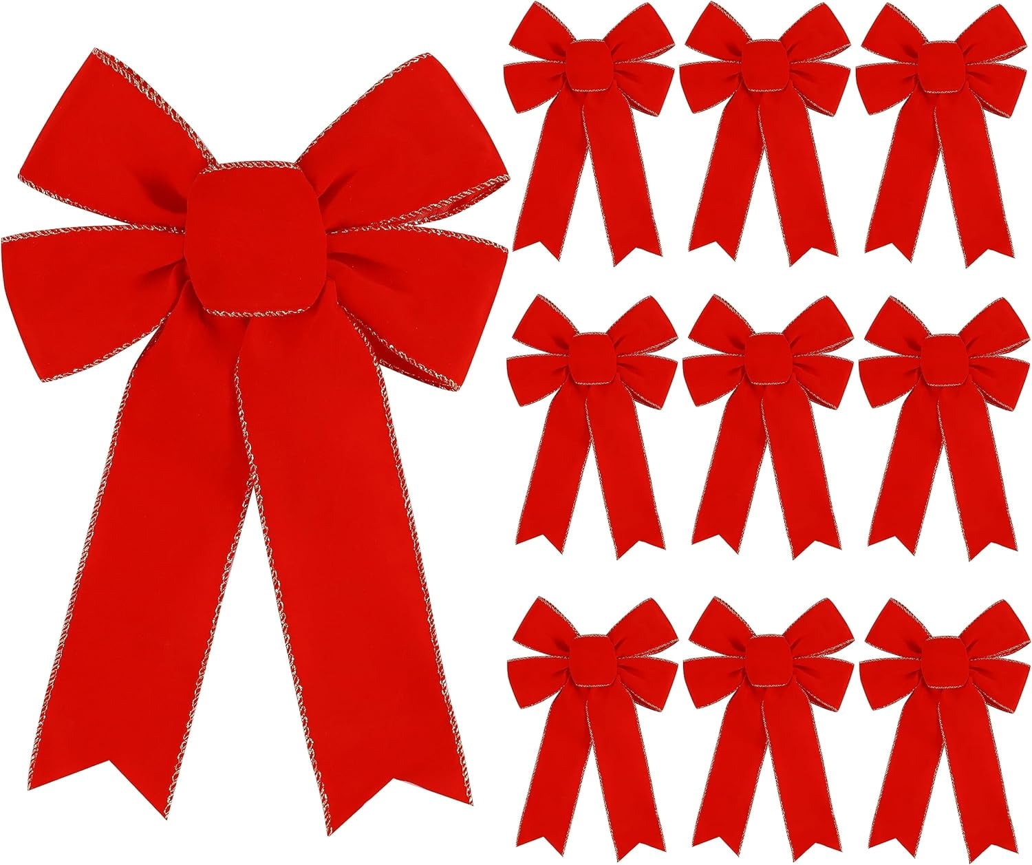 10 PCS Bows Decorations,Gift Bows Decorations,9x13 IN Red Bows with Golden Edge,Wreath Ornament for Indoor,Outdoor,Wreaths,Garland,Xmas Tree