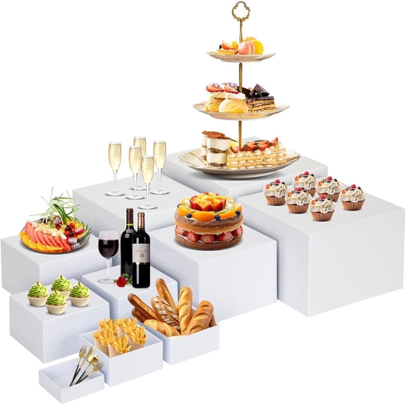 10 PCS Buffet Risers, Large Food Risers for Buffet Table, Food Display Risers for Party, White Acrylic Boxes Dessert Table Display Set, Risers Display Stands (Size 10" 9" 8" 7" 6" 5" 5" 4" 4" 3")