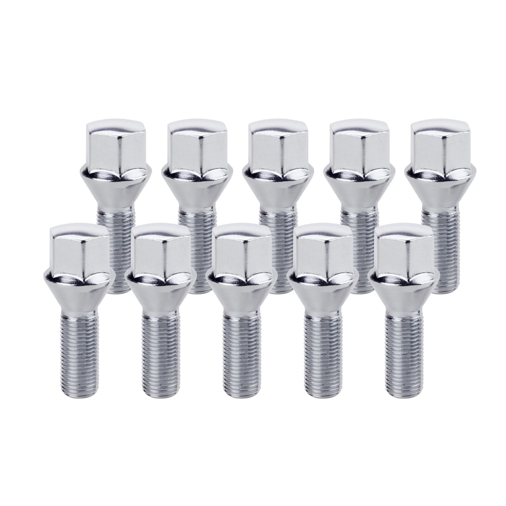 10 PCS CHROME 14X1.5 CONE SEAT LUG BOLTS 1.11'' 28MM THREAD FIT AUDI MERCEDES