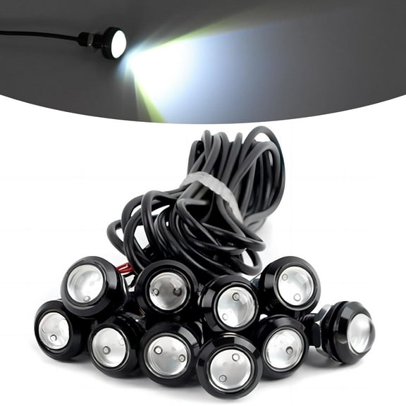 10 PCS Car LED Reversing Light, 18MM 12V 9W Alloy Focusing Mirror Ultra-thin Waterproof Hawk Eye Light Fog Light Daytime Running Light, Modification Accessories, for Cars, Motorcycles (White)