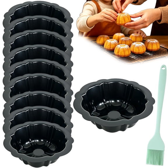 10 PCS Carbon Steel Mini Pumpkin-Shaped Cake Mold, Nonstick Pumpkin Shaped Cake Mould, Small Fluted Cake Oven Baking Pan for Cupcake, Bread, Party Dessert (B)