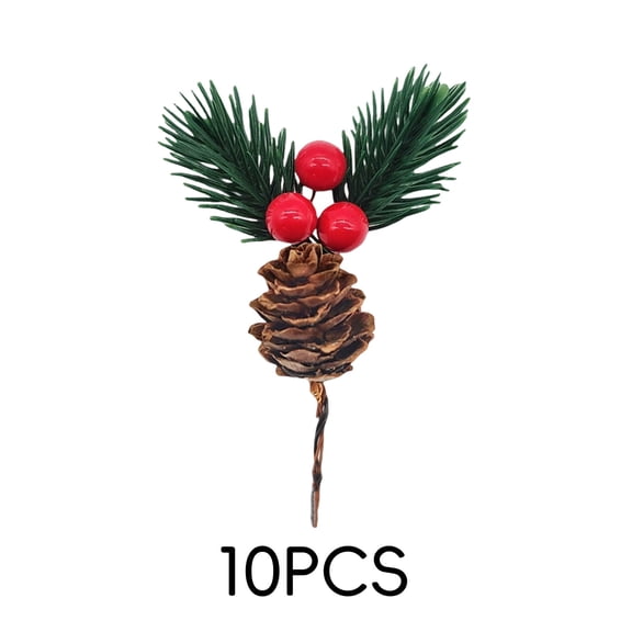 10 PCS Christmas Floral Picks, Pine Cone Holly Berry Stems for Crafts, Lifelike Artificial Christmas Picks, Red Berry Branches, Greenery for Christmas Home Decor, Garland and Wreath,Clear-1Pcs