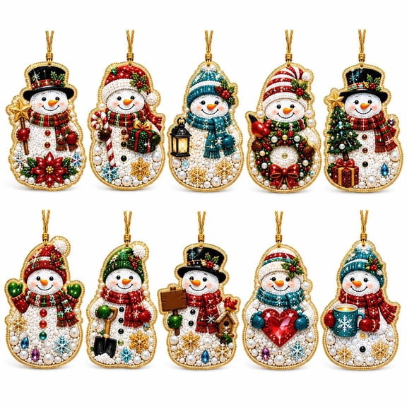 10 PCS Christmas Ornaments DIY Pearl Diamond Art Kits for Adults - Diamond Art Christmas Ornaments Kits, Small Diamond Art Kits for Beginners - Wooden Twine Christmas Tree Decor