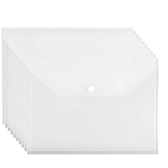10 PCS Clear Document Pouches, A4 Document Folder with Snap Button, Thick Transparent Plastic File Envelopes, Waterproof Paper Organizer for School Office, 12.6 x 9.1 Inches Storage Pouches