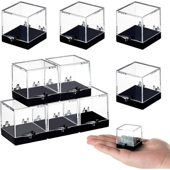 10 PCS Clear Square Display Case Mini Cube Containers with Lids 1.57 x 1.34 x 1.38 Inch Storage Box with Black Base DIY