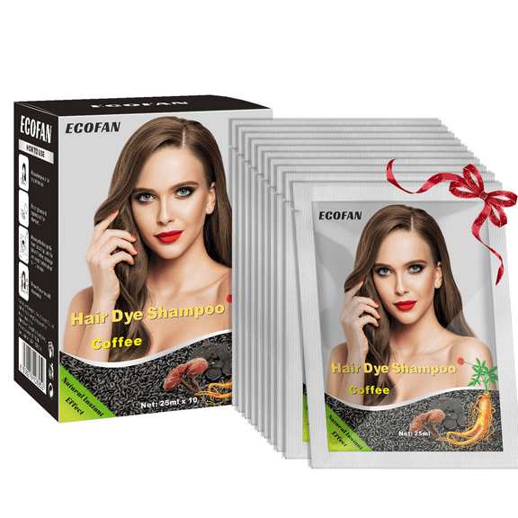 10 PCS Coffee Hair Dye Shampoo 3 in 1 Natural Hair Color Shampoo, Semi- Permanent Instant Hair Dye for Men & Women - Herbal Ingredients (Coffee)