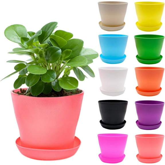 10 PCS Colorful Plastic Flower Pots, Mini Plant Pots with Drip Trays, for Seedlings Miniature Plants, Garden Office Balcony Decoration