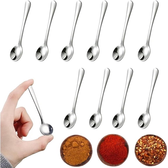 10 PCS Condiment Spoons Stainless Steel Mini Spoons 3 Inches Cute Small Spoon Silver Tiny Spoon for Powder Spices Jars Salt Sugar Pepper Desserts Honey