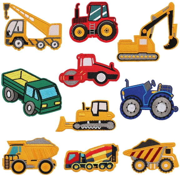 10 PCS Construction Vehicle Embroidered Patches, Excavator, Tractor & Truck Iron-On Designs for Jackets, Backpacks and DIY Crafts