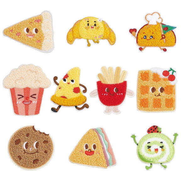 10 PCS Cute Food Embroidered Patches Self-Adhesive Food Shape Applique PatchesDIY