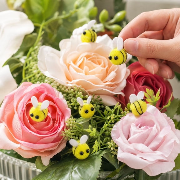 10 PCS Cute Fuzzy Bee Mini Ornaments Soft Plush Insect Figurines for DIY Crafts, Party Decor, Flower Arrangement & Home Decoration