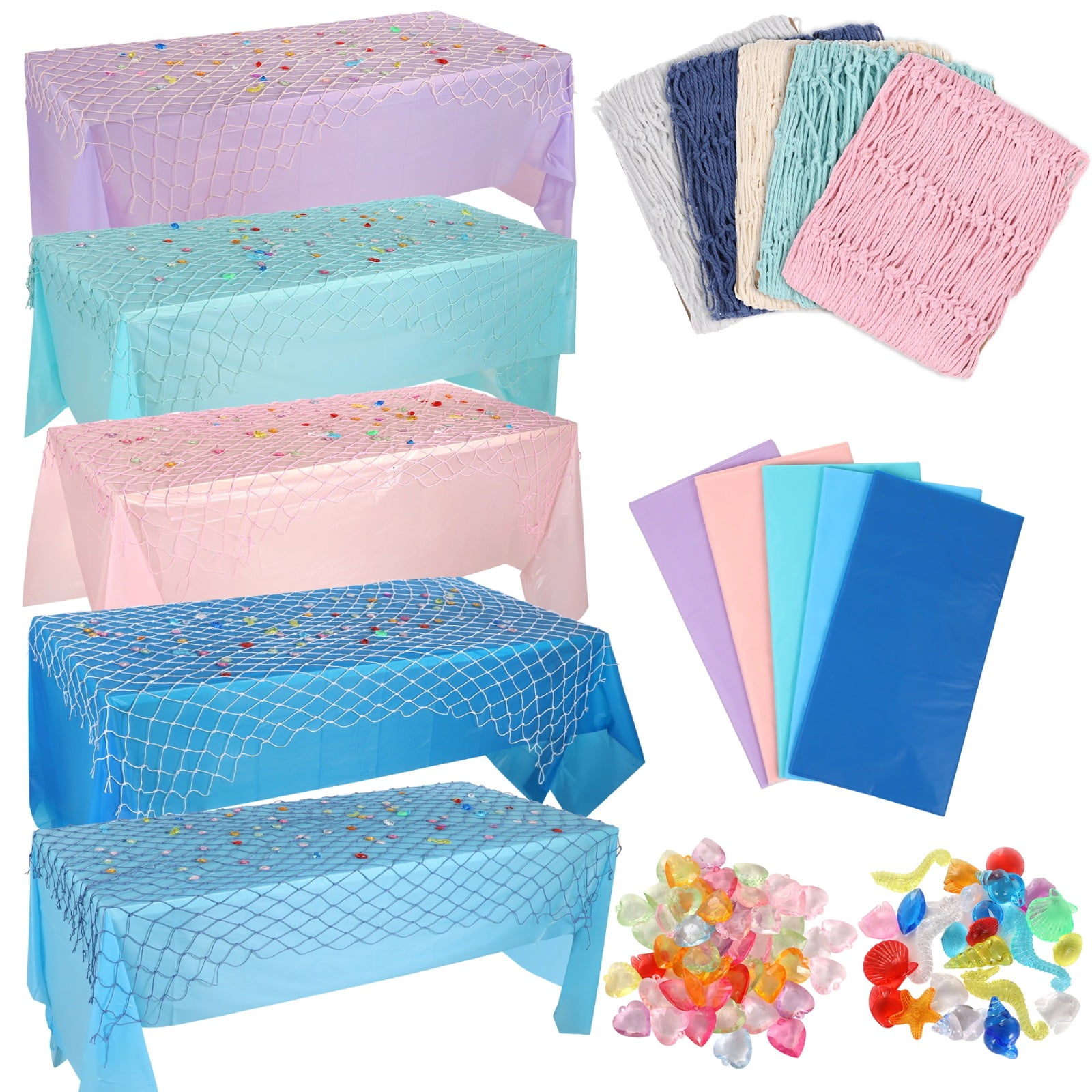10 PCS Decorative Fish Net and Tablecloth Set, 5 Waterproof Tablecloths ...