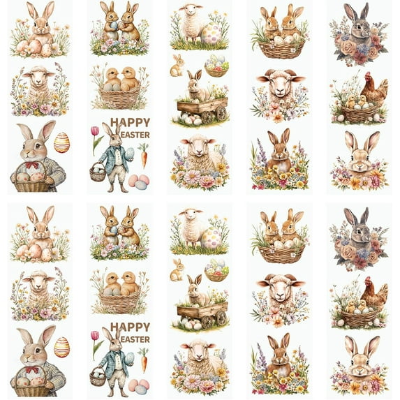 10 PCS Easter Animal Theme Rub On Transfer Sticker,Rabbit Sticker Sheep Decal for Present Packaging DIY Scrapbooking Albums Furniture,10 * 30cm