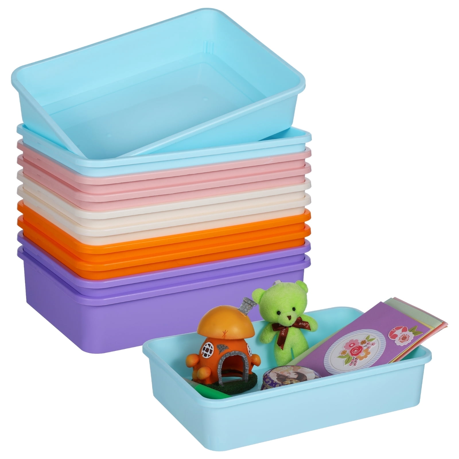 10 PCS Flat Storage Trays, Daily Items Organizer Bins Trays for Classroom Art Activity Plastic Stackable Trays File Organizers for School Office Teacher Book Organization