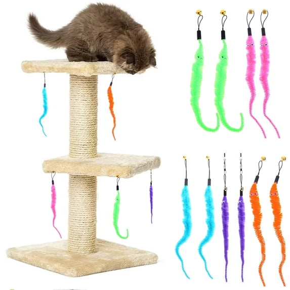10 PCS Fuzzy Worm Cat Toy,Colorful Cat Worm Toy Refills,Interactive Cats Toys for Indoor Cats, Cats Wand Attachments Replacements for Cats Kitten(Purple)