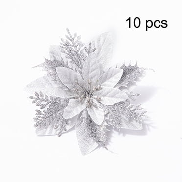 6 Pack Christmas Poinsettia Ornament Picks - 7.8 Inch Artificial Silk Flowers For Tree, Wreath, & Holiday Decor (Red)