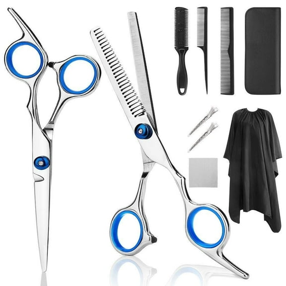 10 PCS Hair Cutting Scissors Kits, Stainless Steel Hairdressing Shears Set Professional Thinning Scissors For Barber/Salon/Home/Men/Women/Kids/Adults Shear Sets, Blue