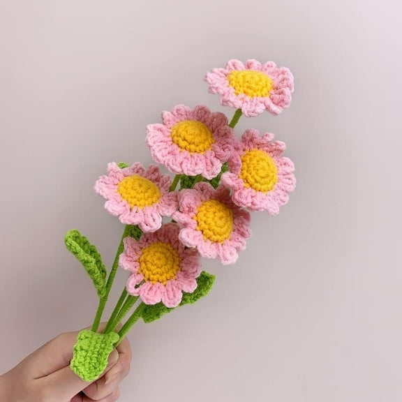 10 PCS Hand Knitted Artificial Sunflower Daisy Crochet Yarn Fake Sun Flower Flower Bouquet for Home Wedding Birthday Party Decoration