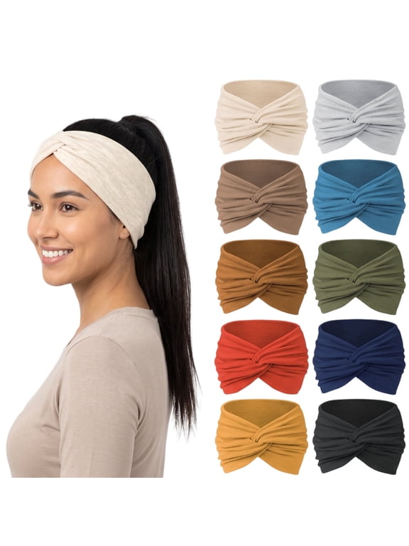 10 PCS Headbands for Women,7'' Extra Wide African Wide Hair Wrap, Boho Elastic Headband Sweat Bands Yoga Hair Bands