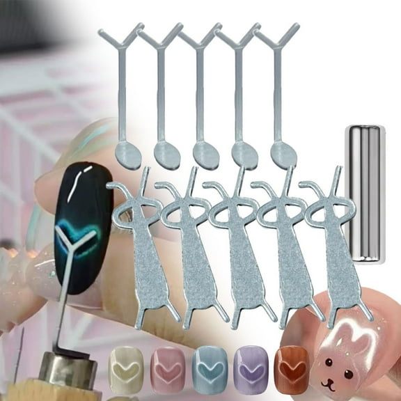 10 PCS Heart Cat Eye Magnet For Nails, 2025 New Heart For Cat Eye Gel Polish, Heart Magnet For Nails,Cat Eye Magnetic Nail Art Tool Setmagnet Sticks With Y-Shaped Guide For Nails, Diy Manicure Kit