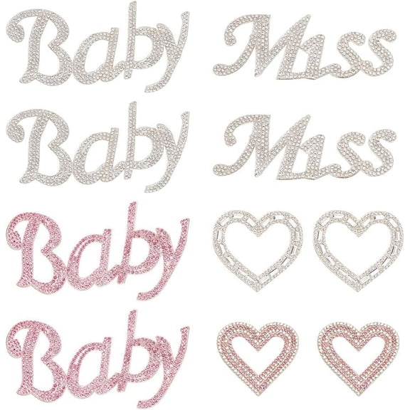 10 PCS Heart Rhinestone Patches 5 Styles Iron On/Sew on Hotfix Applique Patch Heart Shape Patch Miss Baby Words Applique Patches for Sewing DIY Craft Patches for Jeans Bags Decoration Mixed Color