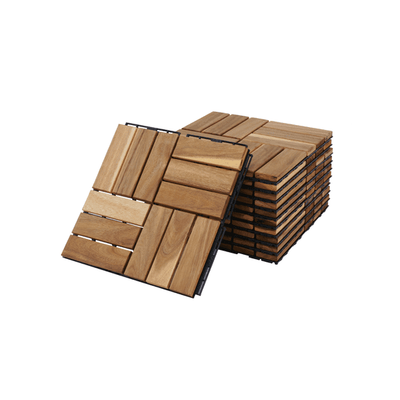 10 PCS Interlocking Deck Tiles, 12" x 12" A-cacia Wood Floor Tiles, Waterproof Outdoor Flooring for All Weather Use - Patio, Backyard, Poolside (Yellow)