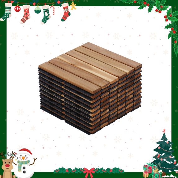 10 PCS Interlocking Deck Tiles Striped Pattern, 12x12 Inch Yellow Hardwood Outdoor Flooring for Patio, Balcony, Poolside
