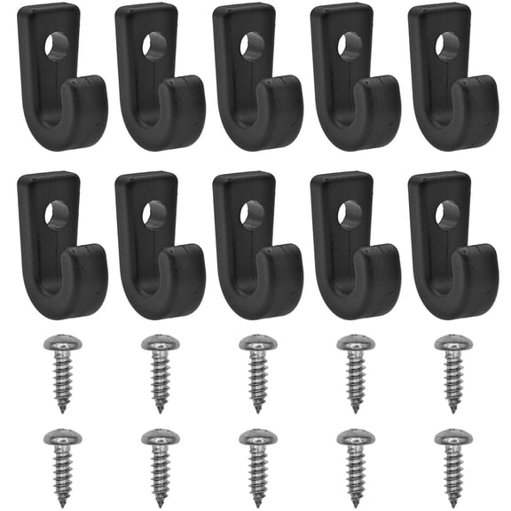 10 PCS Kayak J Hooks Black Nylon Kayak Lashing Hook with Self Tapping Screws for Safety Kayaks Canoes Paddleboards Rowboats Kayak Accessories Hook, 0.98x0.24x0.43inch